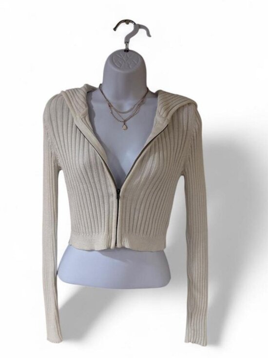 Aeropostale Sweaters - Aeropostale Cream Ribbed Knit Zip Hoodie